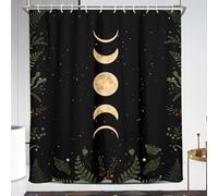 Coxila Moon Phase Shower Curtain Moonlit Celestial with Red Floral Leaves Plants Goth Gothic Witch Mysticism Witchy Design Bathroom 72 x 84 Inch Polyester Fabric 12 Pack Hooks
