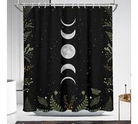 Coxila Moon Phase Shower Curtain Moonlit Goth Gothic Witch Witchy White Mysticism Celestial with Red Floral Leaves Plants Design Bathroom 60 x 72 Inch Polyester Fabric 12 Pack Hooks