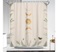 Coxila Moon Shower Curtain Boho Phase Witchy Spooky Beige Plant Floral Wildflower Cream Whimsigoth Whimsical Hippie Trippy Cool Cute Moody Fun Bathroom 60 x 72 Inch Polyester Fabric 12 Pack Hooks