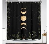Coxila Moon Shower Curtain Extra Long Gothic Goth Celestial Witchy Spooky Dark Black Galaxy Star Space Whimsigoth Whimsical Hippie Trippy Moody Bathroom 72 x 72 Inch Polyester Fabric 12 Pack Hooks