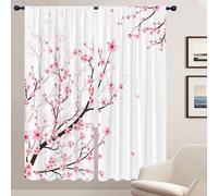 Coxila Pink Cherry Blossom Window Curtains for Bedroom 52 x 84 Inch Rod Pocket Japanese Sakura Flower Floral Design Pattern Curtains Living Room Treatment Set of 2 Curtain Panels Drapes