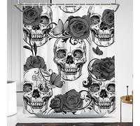Coxila Skull Shower Curtain Black White Goth Gothic Spooky Sugar Rose Horror Skeleton Halloween Funny Fun 60 x 72 Inch Polyester Fabric 12 Pack Hooks