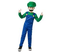 COXNSXX Plumber Brothers Costume Boy/Adult Dress Up Costume with Mustache and Hat for Carnival and Cosplay, Red and Green, S/M/L/XL