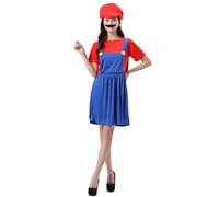 COXNSXX Plumber Brothers costume girl/woman fancy dress costume with hat and beard for role play, carnival and theme parties, red and green, S/M/L/XL
