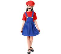COXNSXX Plumber Brothers costume girl/woman fancy dress costume with hat and beard for role play, carnival and theme parties, red and green, S/M/L/XL
