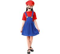 COXNSXX Super Costume Plumber Brothers Costume Role Play Fancy Dress Halloween Outfit with Beard and Hat, Adult Kids Teens, Red and Green, S/M/L/XL