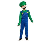 COXNSXX Super Costume Plumber Brothers Costume Role Play Fancy Dress Halloween Outfit with Beard and Hat, Adult Kids Teens, Red and Green, S/M/L/XL