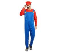 COXNSXX Super Costume Plumber Brothers Costume Role Play Fancy Dress Halloween Outfit with Beard and Hat, Adult Kids Teens, Red and Green, S/M/L/XL