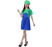 COXNSXX Super Costume Plumber Brothers Costume Role Play Fancy Dress Halloween Outfit with Beard and Hat, Adult Kids Teens, Red and Green, S/M/L/XL