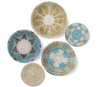COYACOOL Hanging Woven Wall Basket Decor, Boho Wicker Wall Baskets Decor Flat set of 5, Boho Art Round Seagrass Decorations for Kitchen 7.8” to 13.4”