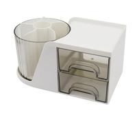 Coyanyu Desk Organiser, 360° Rotating Pen Holder with 2 Drawers, Multi-Functional Desk Tidy Desktop Organizer Stationery Storage Box for Office School Home, Makeup Desk Supplies, White