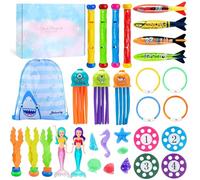 COYBTO 33 Pcs Diving Toys for Swimming Pool Set, Diving Pool Toys Comes with Storage Bag and Gift Box, Summer Swimming Playthings with Mermaids, Dive Sticks, Seagrass, for Kids
