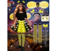 COYBTO Bee Costume for Girls, Light Up Dress Up Set With LED Tutu Skirt, Headband, Face Stickers, Wand, Wings, Socks - Fairy Costume for Christmas Carnival Birthday Party Cosplay