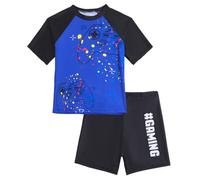 COYBTO Boys Swimming Costume, Boys Swimsuit Set 2Pcs - Quick Dry UPF 50+ UV Protection Swim Top Rash Guard & Trunk with Short Sleeve for Gamer Kids 6 7 8 9 10 11 Years