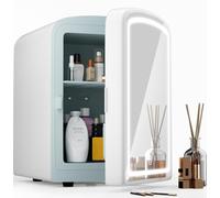 COYCYQI 4L Mini Skincare Fridge with Dimmable LED Mirror, Portable Beauty Refrigerator for Makeup, Cosmetic, Personal Small Refrigerator with Cooler and Warmer for Bedroom, Office and Car(Pearl White)