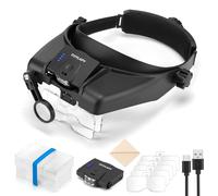 COYLAPY Magnifying Glasses with Light, Versatile Magnifying Glasses for Close Work, 1x - 14x Headband Magnifier with 5 Lenses & Two Led Lamps, Hands-Free Jewelers Loupe Visor for Hobby, Crafts