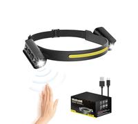 Coyonce LED Head Torch Rechargeable,230°COB Super Bright Headlamp with Motion Sensor, 6 Modes, IPX5 Waterproof, 12 Hours Runtime, 1200LM 2 Spot Light 90°Adjustable, Lightweight Headlamp for Camping
