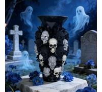 Coyoohouse Gothic Resin Skull Vase Garden Ornament, Skeleton Flower Holder for Fresh/Dried Blooms, Halloween Desktop Decor for Adult Gothic Enthusiasts (Black)