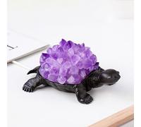 Coyoohouse Natural Crystal Turtle Night Light - Lucky Wealth Decor for Home Office - Healing Energy Crystal Turtle Figurine - Gift for Men Women on Birthday Christmas (Purple)