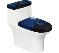 Coyote Howl Moon Elastic Toilet Cover Set of 2-Stretchy Lid and Tank Covers for Bathroom, Soft Washable U Shape Toilet Decor