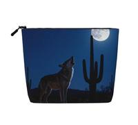 Coyote Howl Moon Faux Linen Makeup Pouch-Lightweight Travel Case