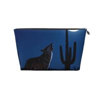 Coyote Howl Moon Leather Travel Makeup Bag-Waterproof Cosmetic Pouch