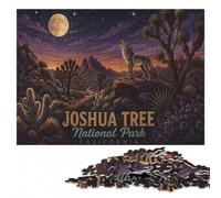 Coyote howling at the moon in Joshua Tree Jigsaw Puzzle, 300 Pieces | Puzzle for Adults - border-first or section-first building options over several sessions.