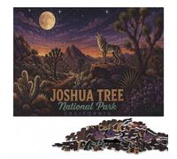 Coyote howling at the moon in Joshua Tree Jigsaw Puzzle, 500 Pieces | Festive puzzle present: indoor weekend activity on weekends.
