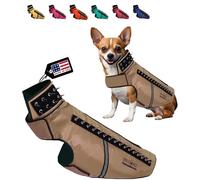 CoyoteVest SpikeVest Dog Harness Vest for Small Dogs, Reflective Dog Vest with Spikes to Shield Your pet from Coyotes, Raptor and Animal Attacks, Anti Hawk Vest, Made in USA (L-Texas Tan)