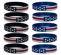 COYOUCO 10 Pack American Flag Bracelets -Thin Red Line Silicone Rubber Wristband Stretch Set for Americanism, Patriotic, Holiday, Army and Sport Fans, ndependence Day, Rubber, silicone