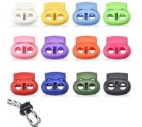 COYUN 12 Pieces Plastic Spring Cord Stops, Double Hole Spring Cord Stops, Colorful Cord Stops, Shoe Laces for Hat Drawstring, Clothing, Shoes and Backpack, 12 Colors