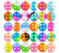 COYUN 30pcs Mini Pop Push It Fidget Toy Keyring, Manual Toy with Push Pop Bubble Toy, Anti-Stress Toy Anti-Anx Sensory Bulk Children Adults (Circle)
