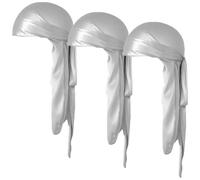 COYUN 3pcs Silk Wave Hat, Silky Durag Turban Headwear with Long Silk Durag, Satin Durag Hat, Pirate Bandana, Elastic Silk Headpiece, Silk Hair Scarf for Sleeping, Grey
