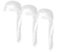 COYUN 3pcs Silk Wave Hat, Silky Durag Turban Headwear with Long Silk Durags, Satin Durag Hat, Pirate Bandana, Elastic Silk Headpiece, Silk Hair Scarf for Sleeping, White