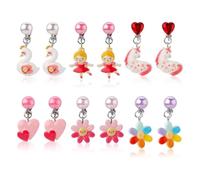 COYUN 6 Pairs of Children's Clip-On Earrings, Colourful Non-Pierced Resin Earrings with Unicorn Flower Heart, Cute Princess Jewellery Accessories, Girls Gift