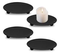 COYUN Pack of 4 Candle Holders, Candle Coasters, Metal, Round Candle Plate, Pillar Candles, Candle Holder Pillar Candles for Christmas, for Candles up to 9 cm, Wedding, Prayer, Family Party and