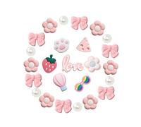 COYWX 25PCS Cute Shoe Charms for Girls & Women, Colourful Aesthetic DIY Accessories with Pearl, Bowknot, Flower, Strawberry, Cherry for Party, Travel, Birthday Gifts, PINK, One size