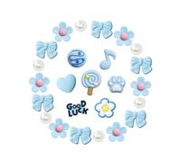 COYWX 25PCS Cute Shoe Charms for Girls & Women, Colourful Aesthetic DIY Accessories with Pearl, Bowknot, Flower, Strawberry, Cherry for Party, Travel, Birthday Gifts, BLUE, One size