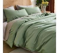 Cozaline 100% Cotton Comforter Set King Size - Sage Green, Linen-Like Texture, Super Soft & Breathable Lightweight Bedding Set, 3-Piece Durable Percale Comforter for All Seasons
