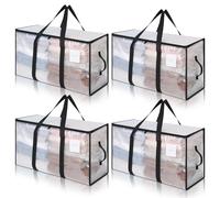 Cozary 94L Large Storage Bag, 4 Pieces Waterproof Clothes Moving Bags with Zip and Handle, Folding Storage Boxes for Clothes, Duvets, Quilts, Transparent