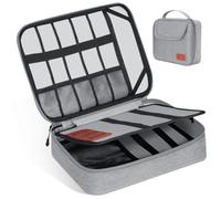 Cozary Cable Bag, Cable Bag Organiser, Double Storage Tech Pouch with 5 Pieces Cable Ties, Cable Organiser Bag for Charging Cable, Mobile Power Supply, Charger, 28.5 x 23 x 6 cm, Grey