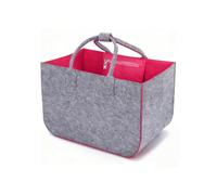 Cozary Felt Bag, Shopping Bag, 30 L, Large Felt Bags, Shopper with Zip Compartment, Felt Carry Bag, Foldable with Handle, Shopping Bag, Firewood Bag, Shopping Basket, Grey/pink, 40 x 27 x 27 cm,
