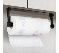 Cozary Kitchen Roll Holder, No Drilling, Kitchen Roll Holder with Screws, Aluminium Alloy Toilet Paper Holder, Wall Mounted, for Kitchen, Bathroom, Cabinet & Office, for Gluing or Drilling, Black