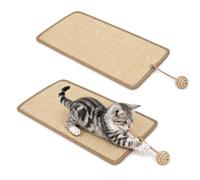 Cozary Pack of 2 Cat Scratching Mat with Ball, Robust and Durable, Cat Sisal Scratching Boards, 50 x 25 cm, Cat Scratching Board, Protect Your Sofa, Furniture, Carpet and Walls from Scratches, Wood