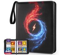 COZCLAM 440 Pockets Card Binder for TCG, MTG, Sports Cards, 4-Pocket Trading Album with 55 Sleeves, Baseball Football Card Folder with Zipper Closure, Lay-Flat Collection Binder