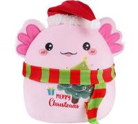 CozDazz Christmas Axolotl Plush Toy, 8 Inch Cute Pink Axolotl Stuffed Animal with Santa Hat Tree and Scarf, Soft Kawaii Plushie Pillow for Girls Kids, for Birthday Christmas Bed Party Decor