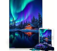 Coze Winter Cabin Under Aurora Borealis 1000 Piece Jigsaw Puzzles for Teenagers Jigsaw Logic Boost, Snug Connection, Home Fun, Birthday Idea (38x52cm)