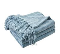 CozeCube Chenille Throw Blanket for Couch, Cozy Plush Fuzzy Decorative Dusty Blue Blanket with Fringe Tassels, Lightweight Throws for Bed Sofa Gift Home Decor, 60"X80"