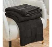 CozeCube Knit Throw, Soft Cozy Warm Blanket for Bed, Sofa, Living Room - Decorative Checkered Throw 60"X80", Jet Black