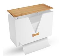 Cozee Bay Bamboo Paper Towel Dispenser, Paper Towel Holder with Lid for Home and Commercial, Wall Mount or Countertop (02 White)